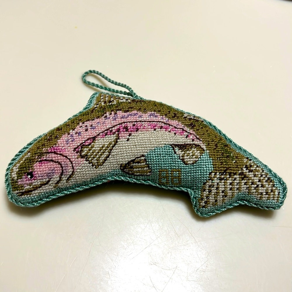 Done! Handmade Detailed Salmon Petit point ornament for your favorite fisherman!